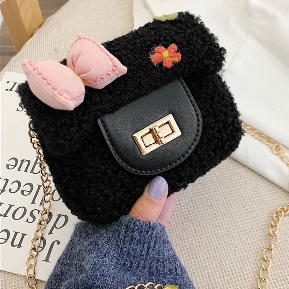 Handbags - Black Fur Mini Shoulder Chain Shoulder Strap